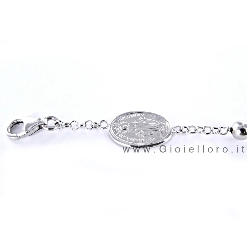 Bracciale Rosario in oro bianco con Madonna Miracolosa