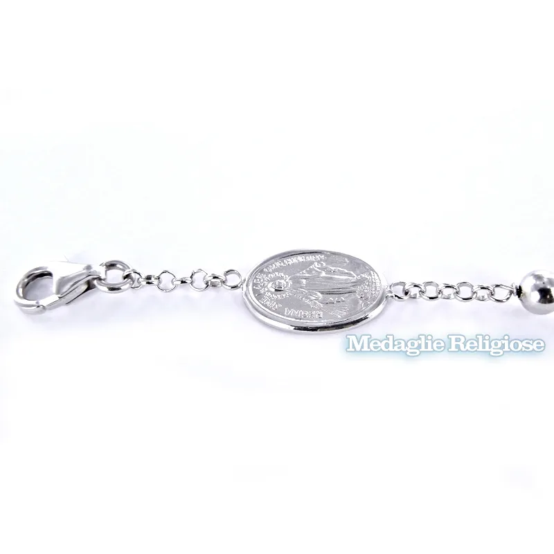 Bracciale Rosario in oro bianco con Madonna Miracolosa